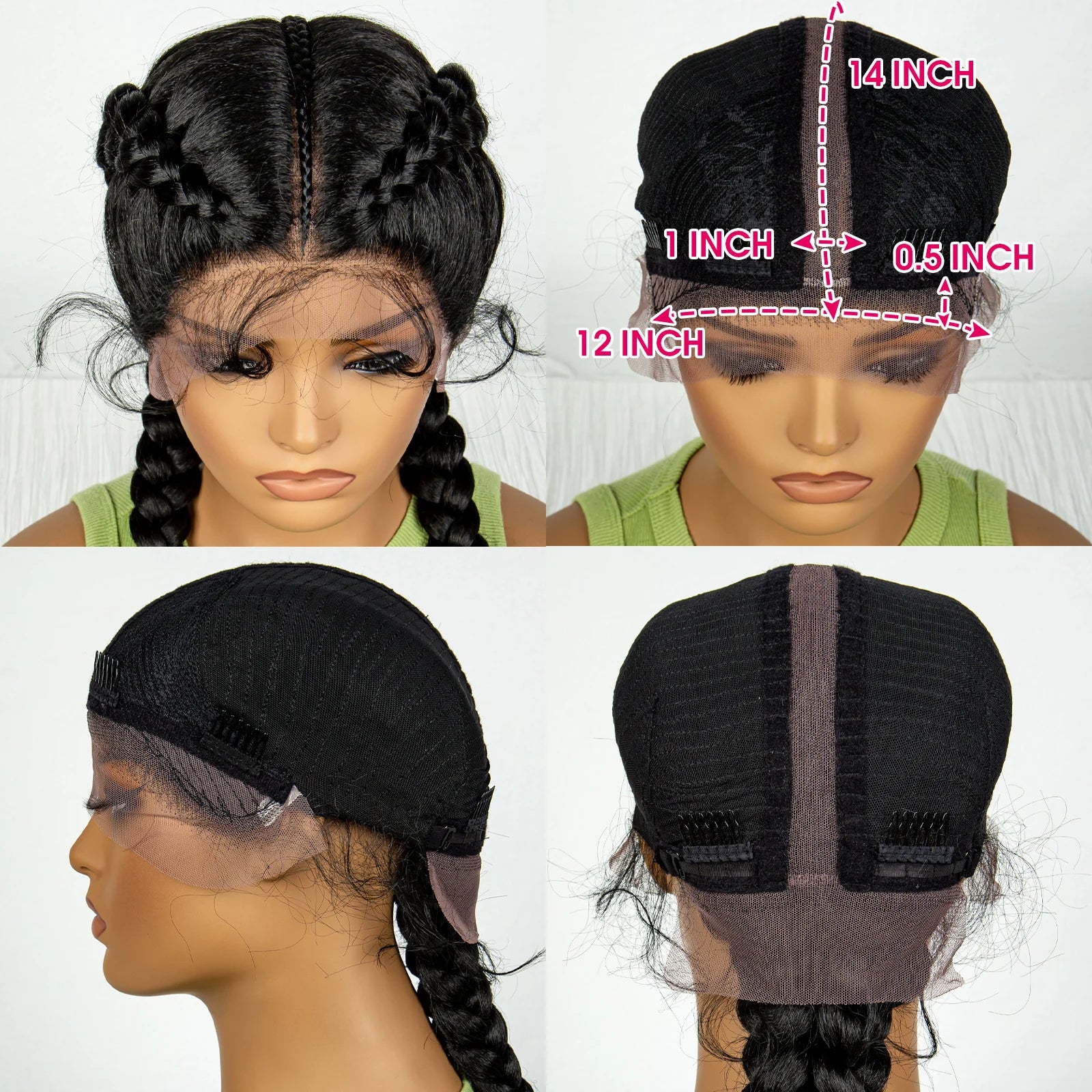 Synthetic Cornrow Braided Wigs with Curly Wave for Women Lace Frontal Afro Hair Braids Wig with Baby Hair for Girls 30 Inches