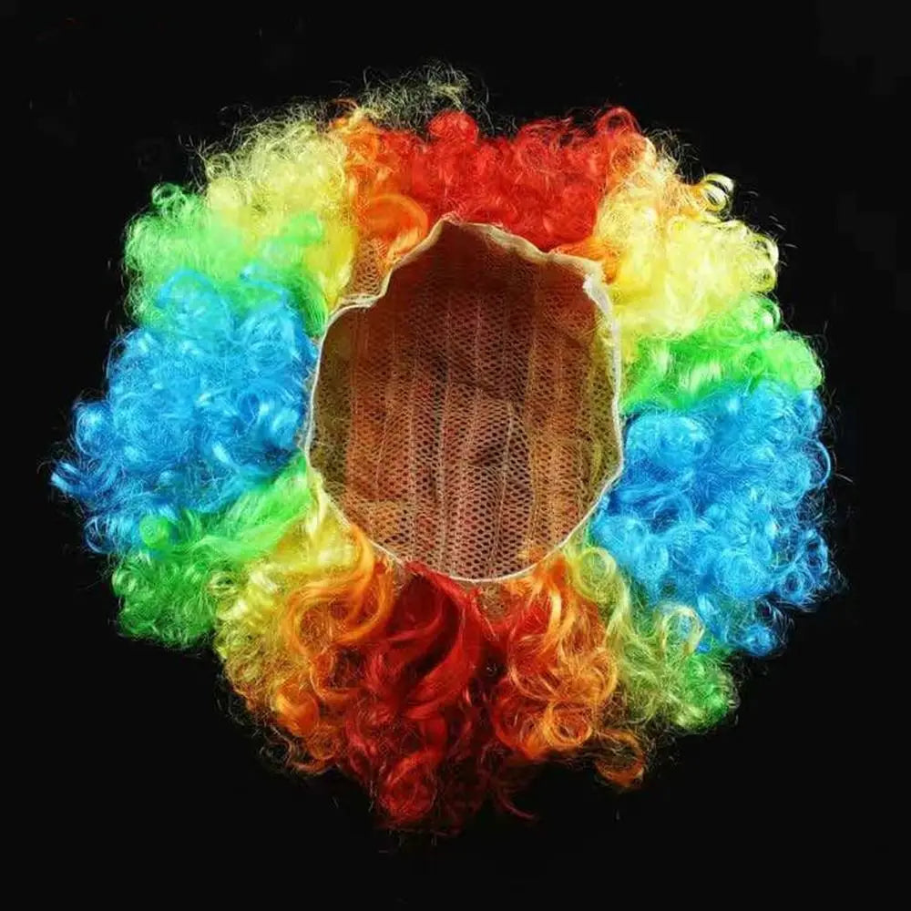 Unisex Adult Various Coloured Rainbow Circus Curly Black Afro Curly Wig Adult Fancy Dress Disco