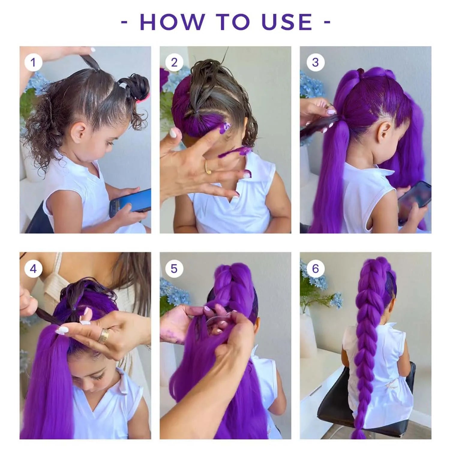 Synthetic 24inch Long Purple Braiding Hair Extensions for Braids Ru mi Braiding Hair for Stage Party Cosplay,Multi-colored Braid