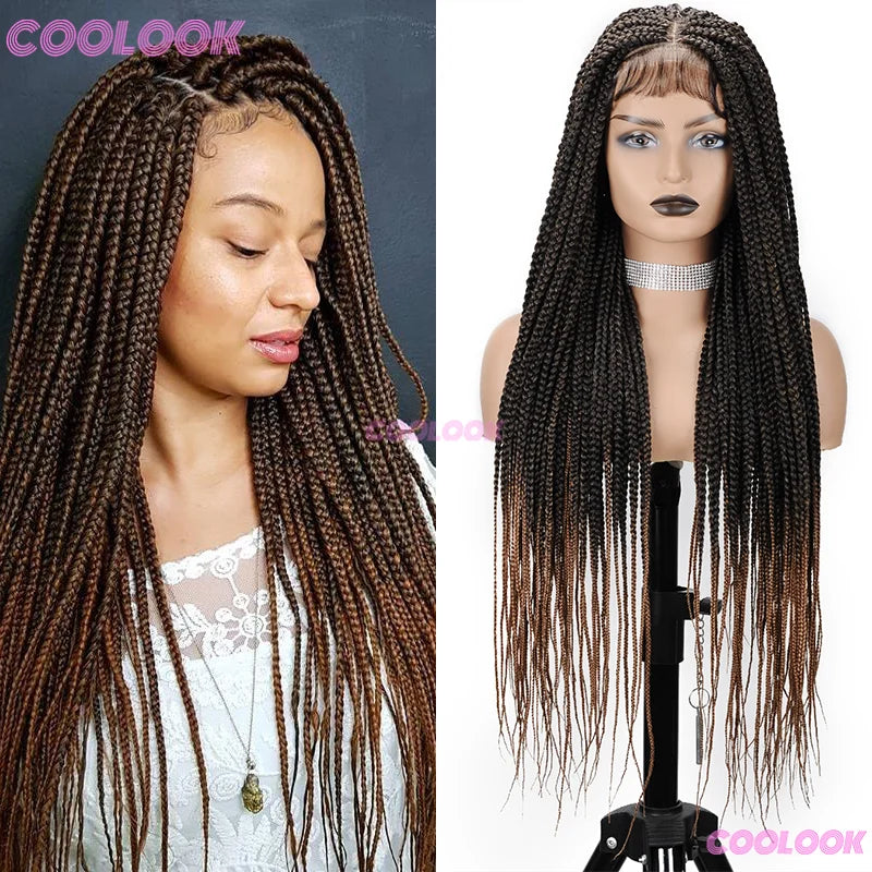 36" Synthetic Box Braided Wigs For Black Women Cornrow Braids Lace Wigs Braids African Wigs