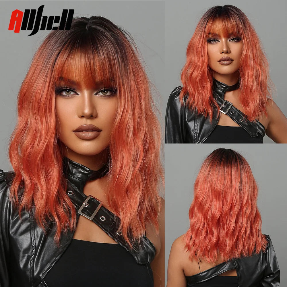Short Curly Wavy White Synthetic Wig White Lolita Hair Wig with Bangs for Women Natural Cosplay Party Halloween Heat Resistant