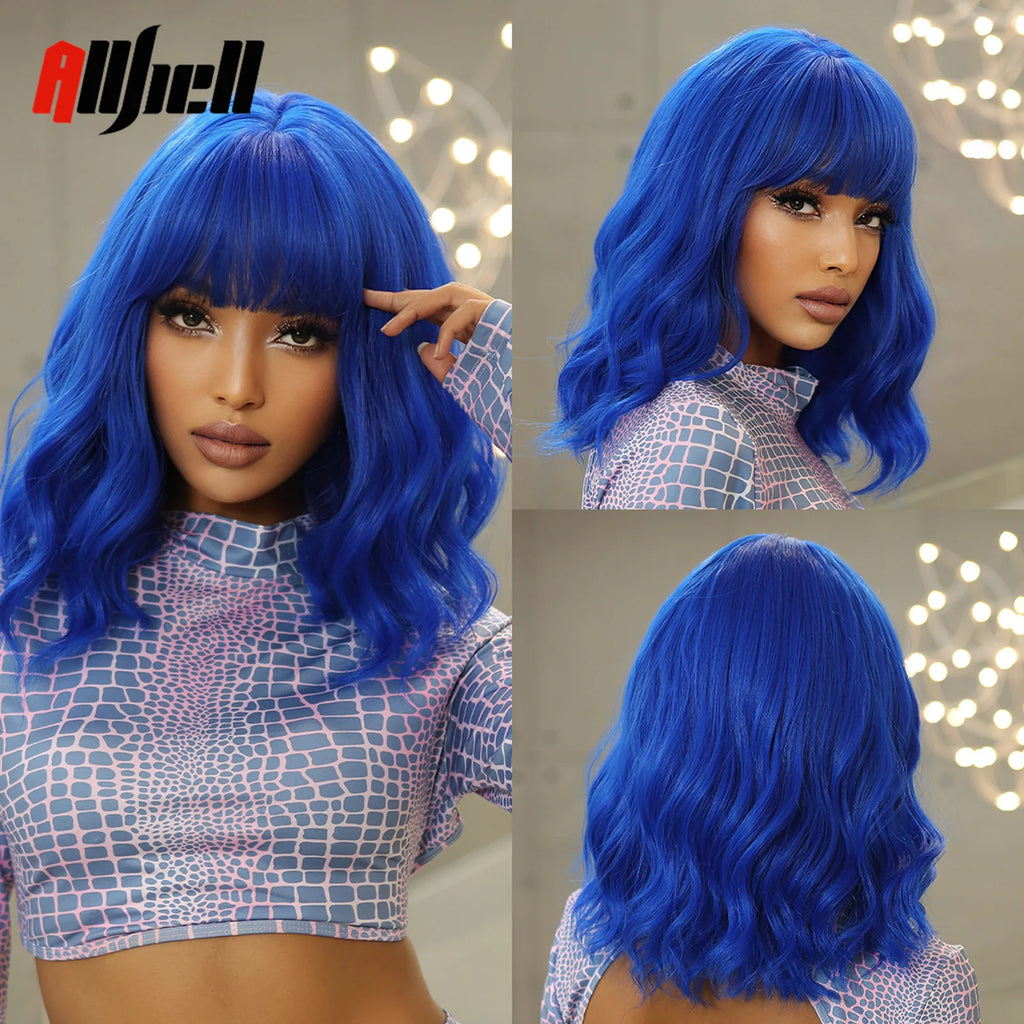 Short Curly Wavy White Synthetic Wig White Lolita Hair Wig with Bangs for Women Natural Cosplay Party Halloween Heat Resistant