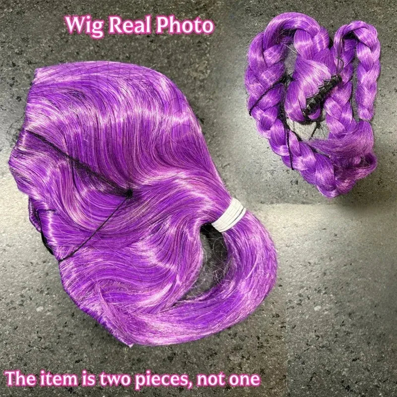 Girls Purple Long Braided Wig Girl Long Straight Braids Wigs for Costume Cosplay Party