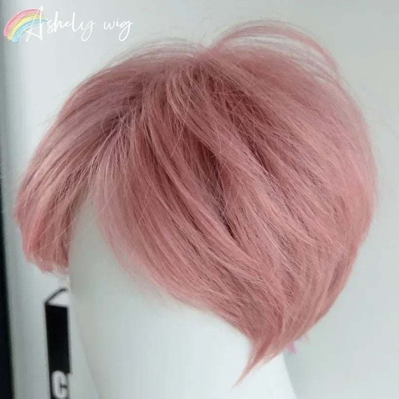 Pink Short Wig for Boy Men Cool Cosplay Blonde Black Wigs Synthetic Wig Heat Resistant Fiber Peruca Cacheada Sintetica