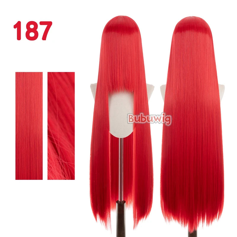 Bubuwig Synthetic Hair 100cm Long Straight Pure Color Cosplay Wigs Over 100 Colors Pink Orange Blonde Green Wig Heat Resistant