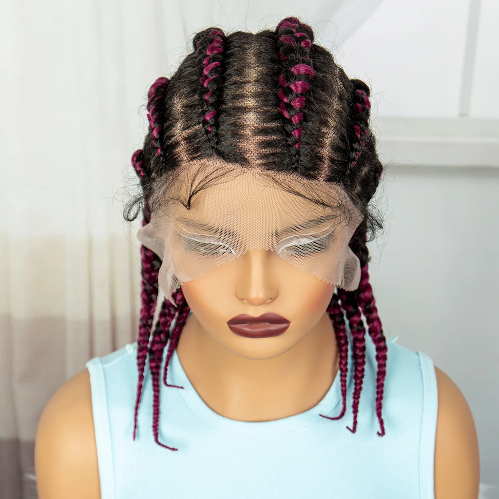 Short Cornrow Braided Wigs Synthetic Full Lace Braids Wig Lace Frontal Braiding Hair Wigs With Baby Hair for Black Women