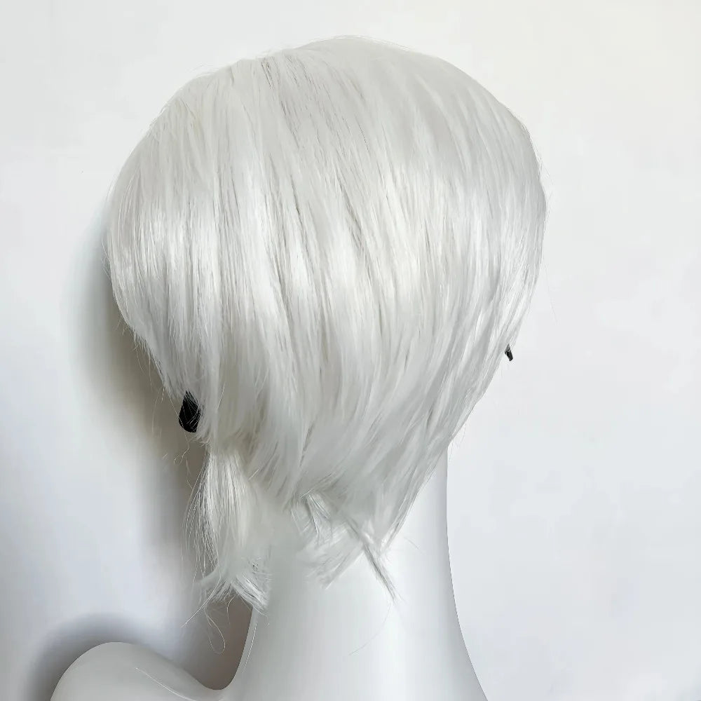 White Wig for Men 6 Inch Short Straight Silver 13*4 Synthetic Lace Front Wigs Heat-resistant Fiber Pelucas for Party Halloween