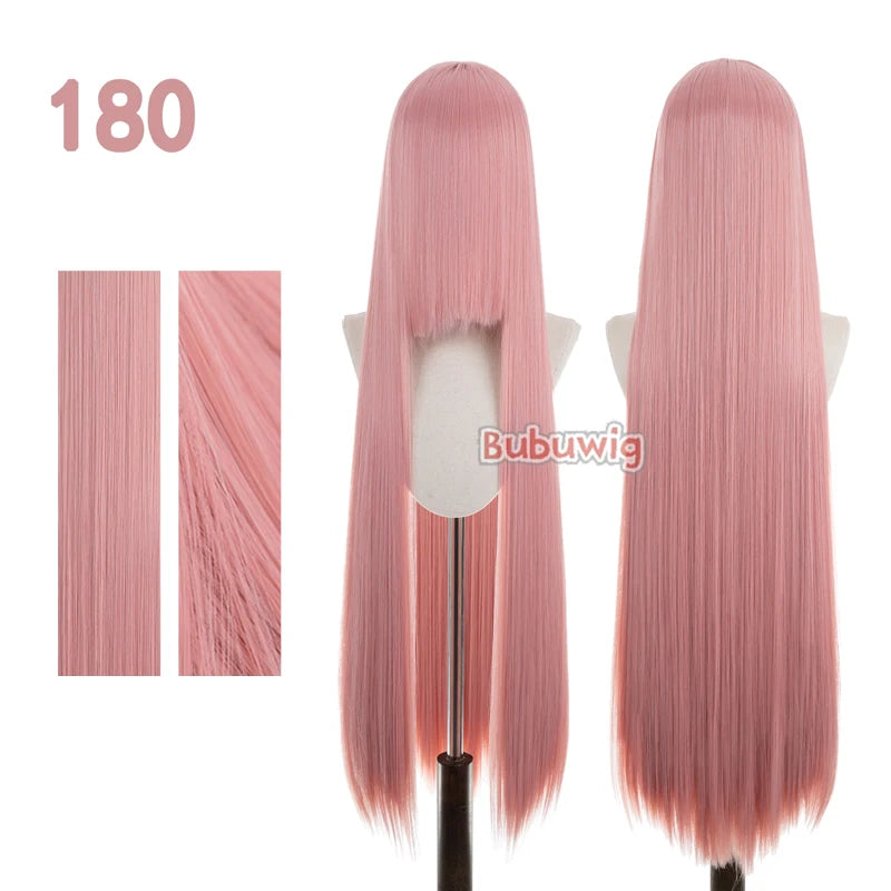 Bubuwig Synthetic Hair 100cm Long Straight Pure Color Cosplay Wigs Over 100 Colors Pink Orange Blonde Green Wig Heat Resistant
