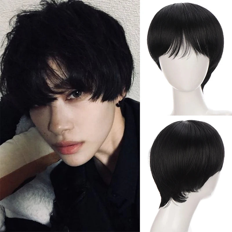 Synthetic Short Curly Boy  Party Hair Wig Black Brown Natural Fake False Hair For Men Handsome Breathable Christmas Halloween
