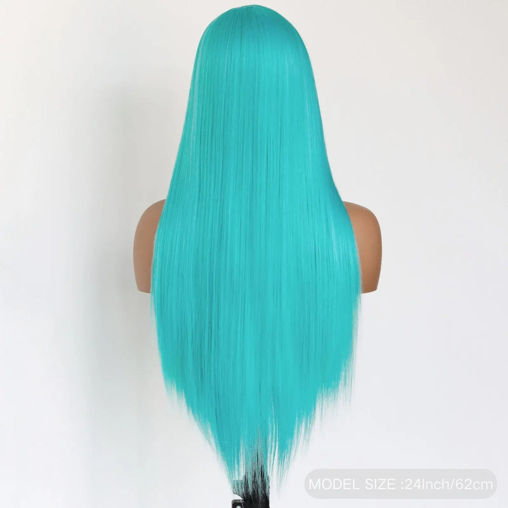 Mint Blue Color Synthetic Lace Front Wigs for Fashion Women 24 Inch Long Silky Straight Hair Mint Green Wig 13x4 HD Lace Front W