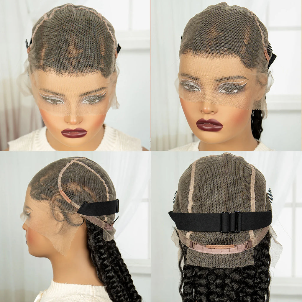 34Inch Cornrow Braided Wigs with Curly ends Synthetic Full Lace Braids Wigs Lace Frontal Braided Lace Wig for Black Women