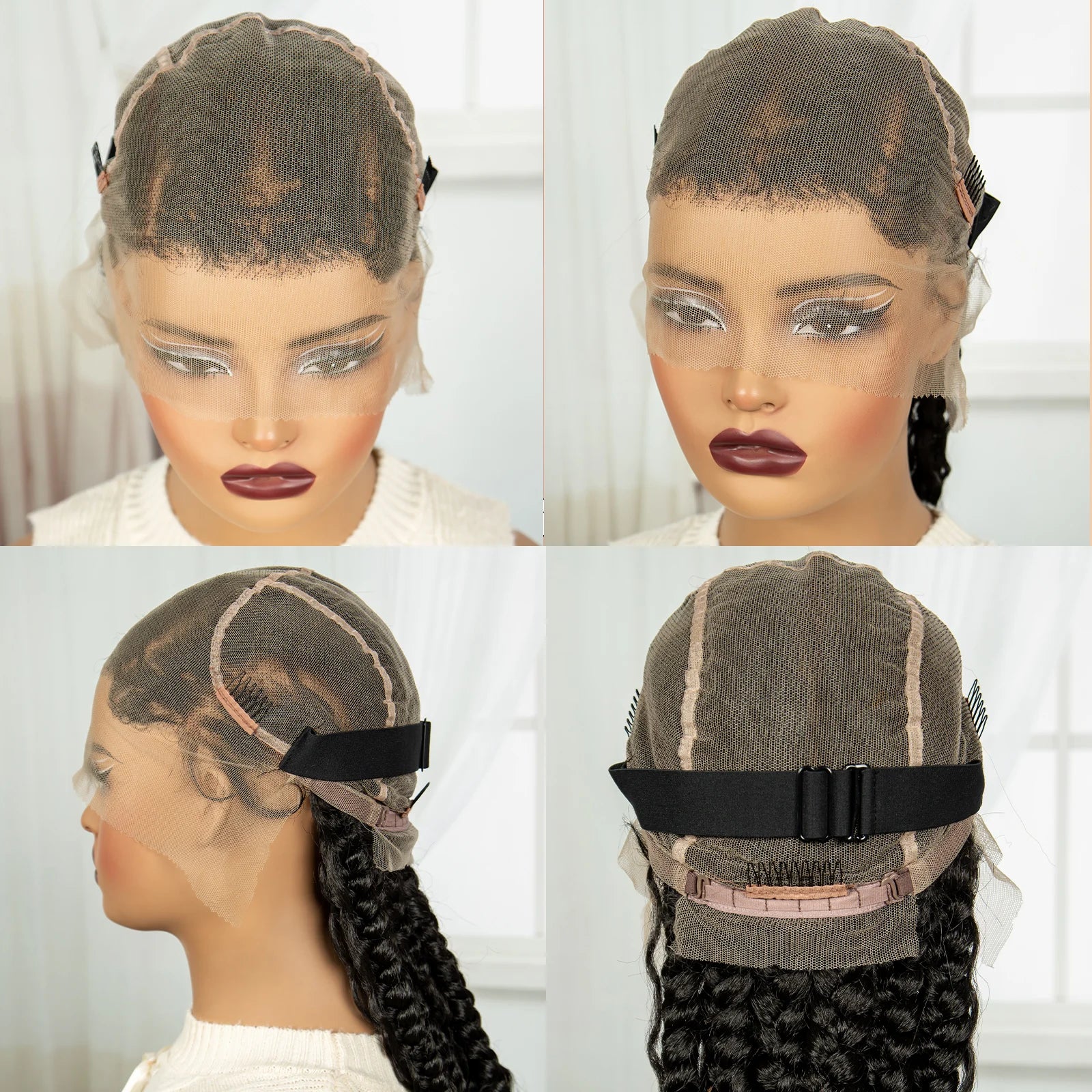 34Inch Cornrow Braided Wigs with Curly ends Synthetic Full Lace Braids Wigs Lace Frontal Braided Lace Wig for Black Women