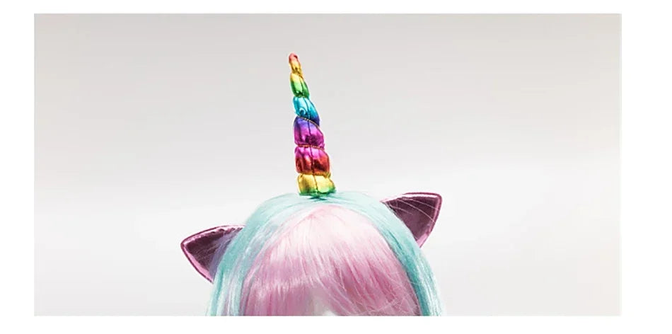 Girls Unicorn Cosplay Hairband Kids Dress UP Wigs Princess Fancy Outfits Accessories Baby Girl Rainbow Braid Synthetic Hair