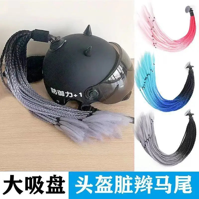 Motorcycle helmet ponytail, riding wig decoration, locomotive dreadlocks universal accessories, male and female double ponytail