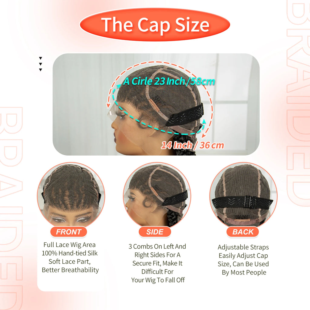 Handmade Cornrow Braided Wigs 36Inch Synthetic Lace Frontal BraidingHair Wigs Knotless Braids Wigs for Black Women