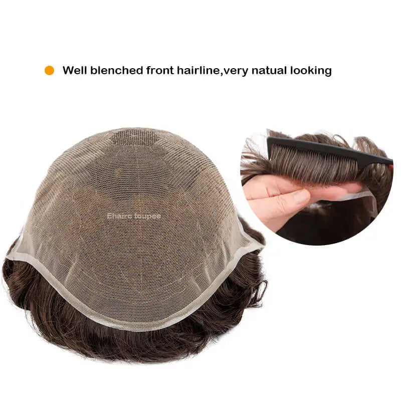 Q6 Men's Wig Human Male Hair Prosthesis Lace & Knotted PU Wigs for Men ,Wigs for Men 100% Soft Human Hair Prosthesis for Men
