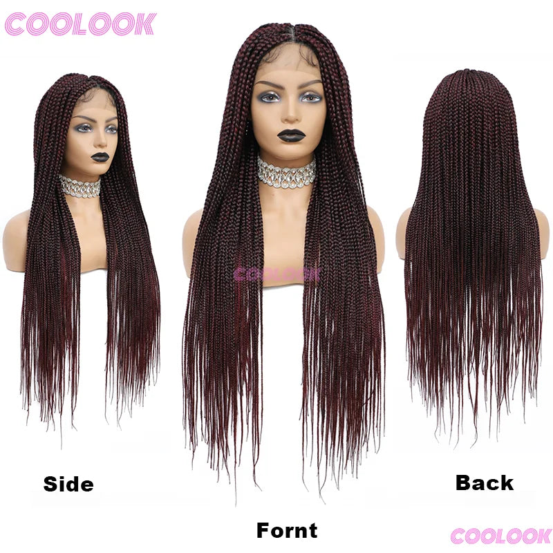 36" Synthetic Box Braided Wigs For Black Women Cornrow Braids Lace Wigs Braids African Wigs