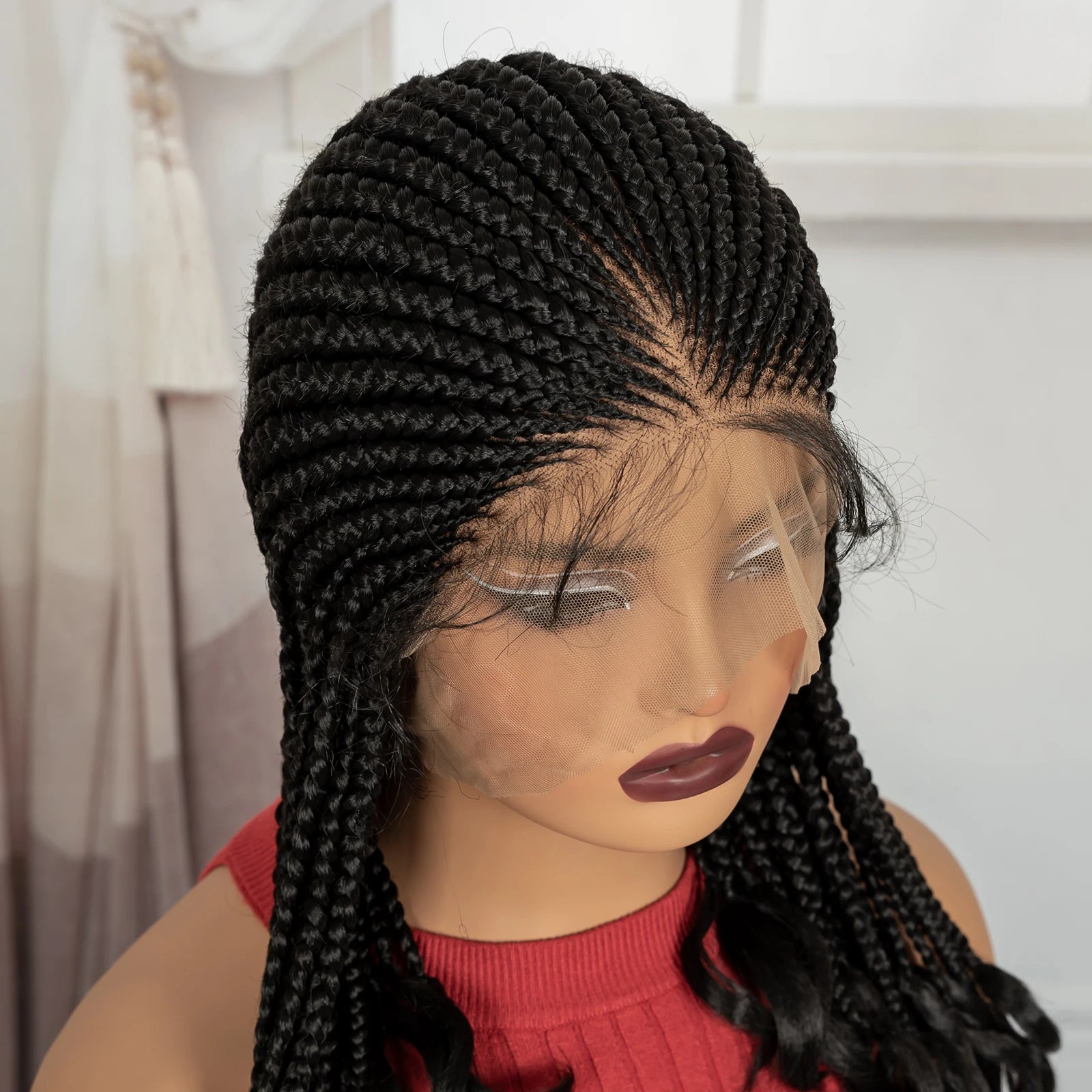 18in Cornrow Braided Wig with Wavy Ends Synthetic Full Lace Braided Lace Wig with Baby Hair Knotless Braids Wigs for Black Women
