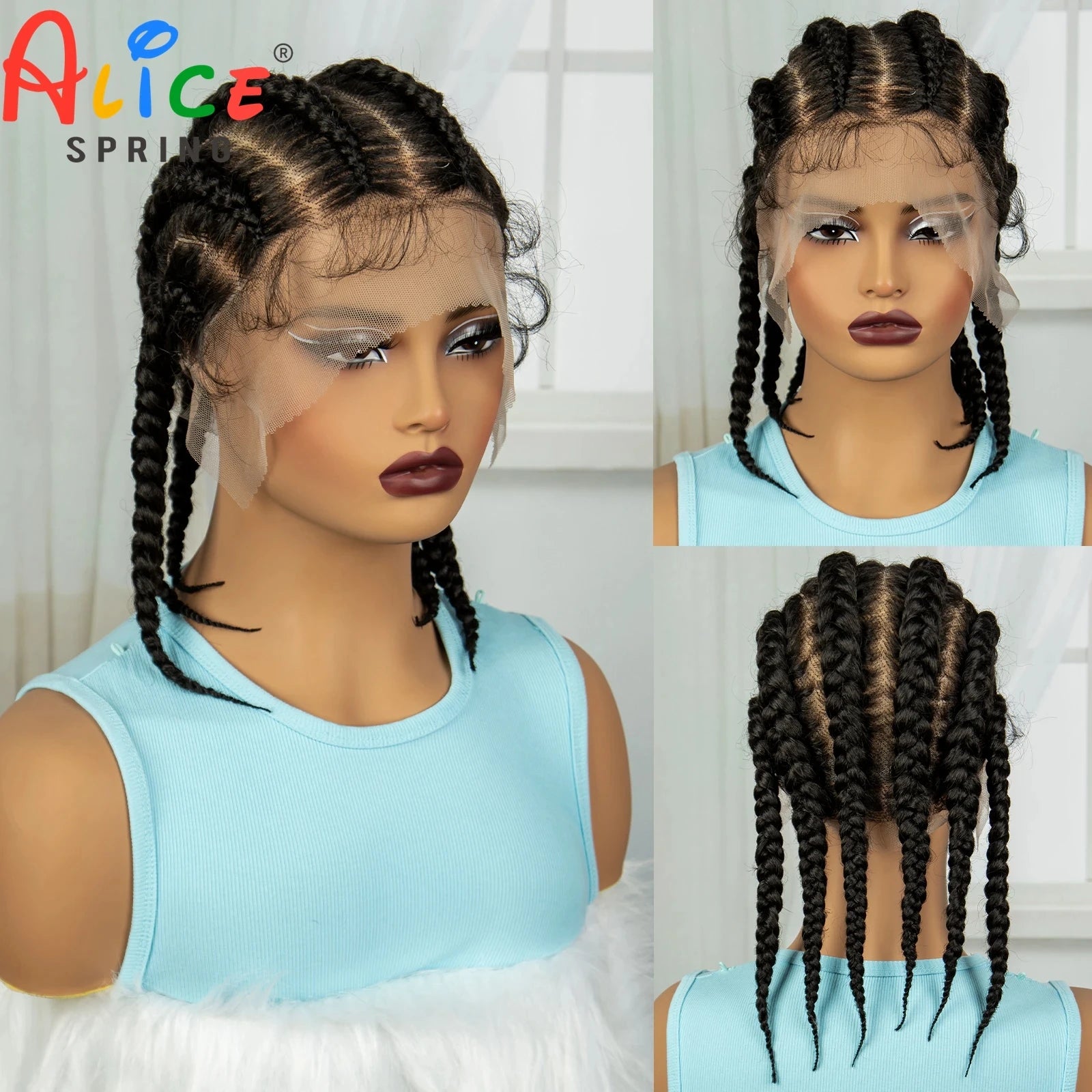 Short Cornrow Braided Wigs Synthetic Full Lace Braids Wig Lace Frontal Braiding Hair Wigs With Baby Hair for Black Women
