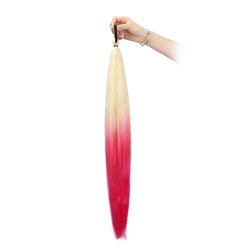 26Inch Synthetic Ponytail Extension with Elastic Tie Hair Band Long Yaki Straight Colored Braiding Ponytail Ombre Colors