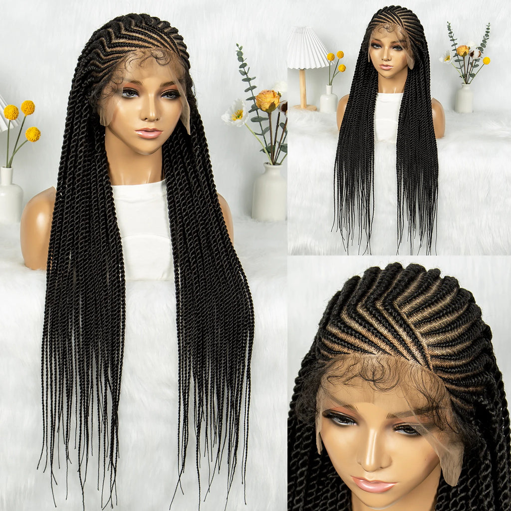 32Inch Cornrow Braided Wigs Synthetic Box Braids Wig Full Lace  Braided Wig for Black Women Blended Lace Front Braiding Hair Wig