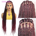 1BBurgundy Cornrow Braids Hair Wigs Synthetic Braided Wigs For Women 36" Knotless Box Braid Wig Full Lace Cornrow Braided Wigs