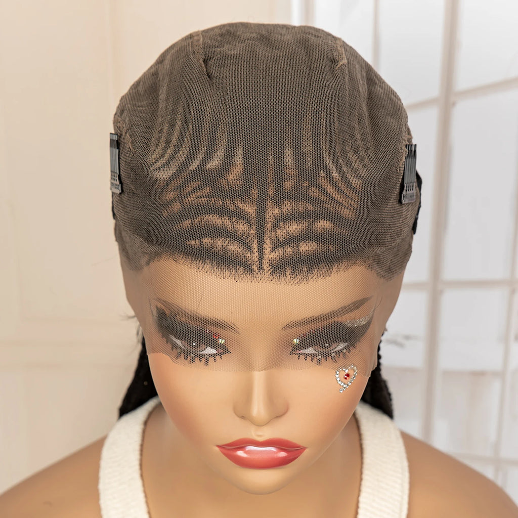African Braided Hair Wigs Synthetic Full Lace Cornrow Knotless Box Braiding Wigs for Black Women Lace Frontal Crochet Braids Wig
