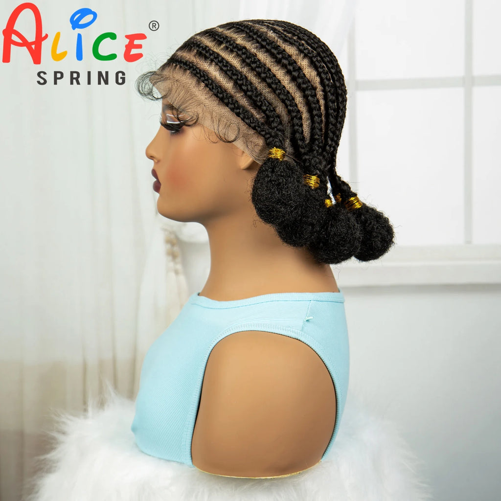 10Inch Short Natural Cornrow Braided Wigs with Baby Hair Synthetic Transparent Full Lace Handmade Bantu Braids Wigs for Women