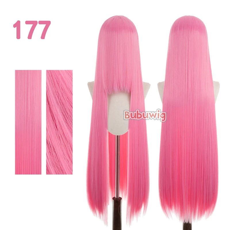 Bubuwig Synthetic Hair 100cm Long Straight Pure Color Cosplay Wigs Over 100 Colors Pink Orange Blonde Green Wig Heat Resistant