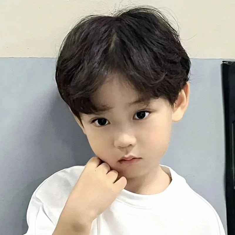 Children's Wig Short Hair Korean Baby Boy Toupee Headwear Accessories Black Dark Brown Kids Nice Birthday Present Outdoor Travel