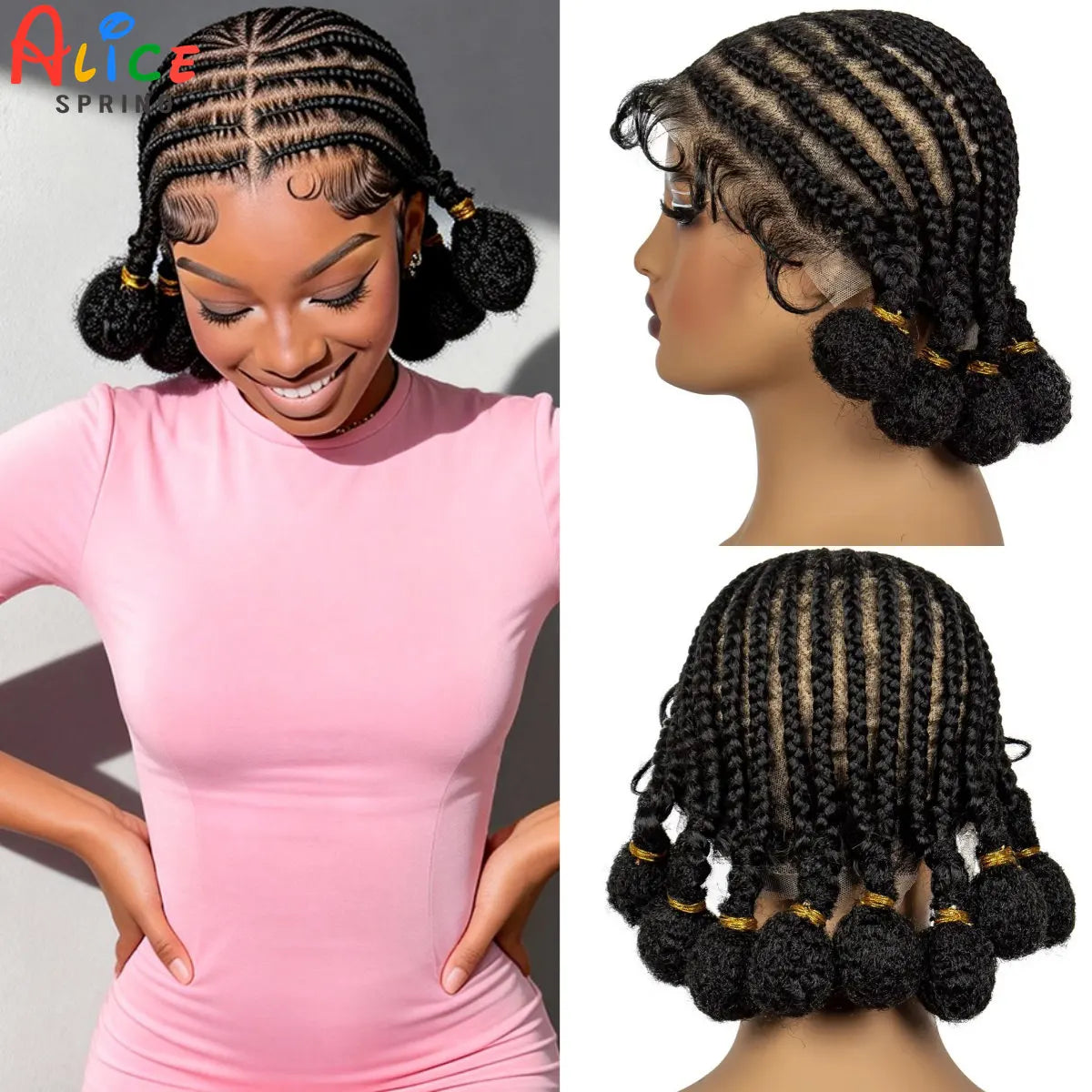 10Inch Short Natural Cornrow Braided Wigs with Baby Hair Synthetic Transparent Full Lace Handmade Bantu Braids Wigs for Women