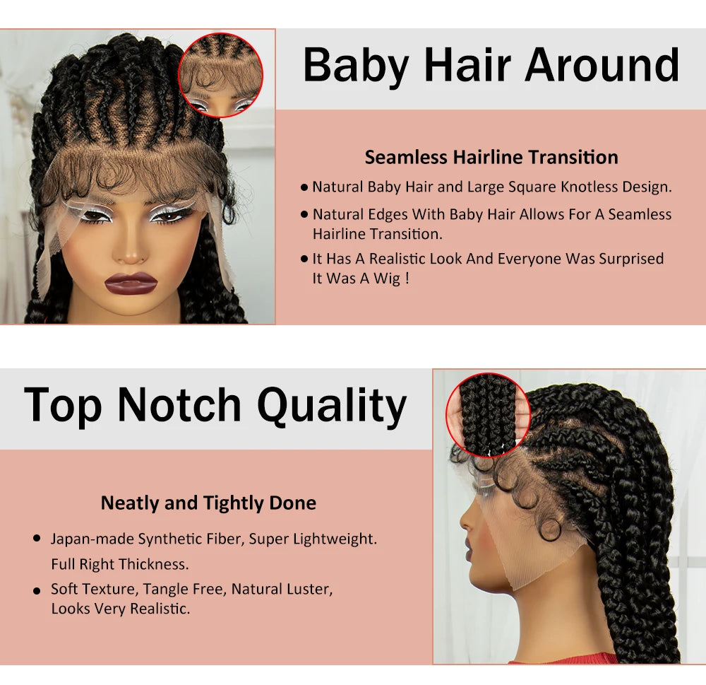 Handmade Cornrow Braided Wigs 36Inch Synthetic Lace Frontal BraidingHair Wigs Knotless Braids Wigs for Black Women