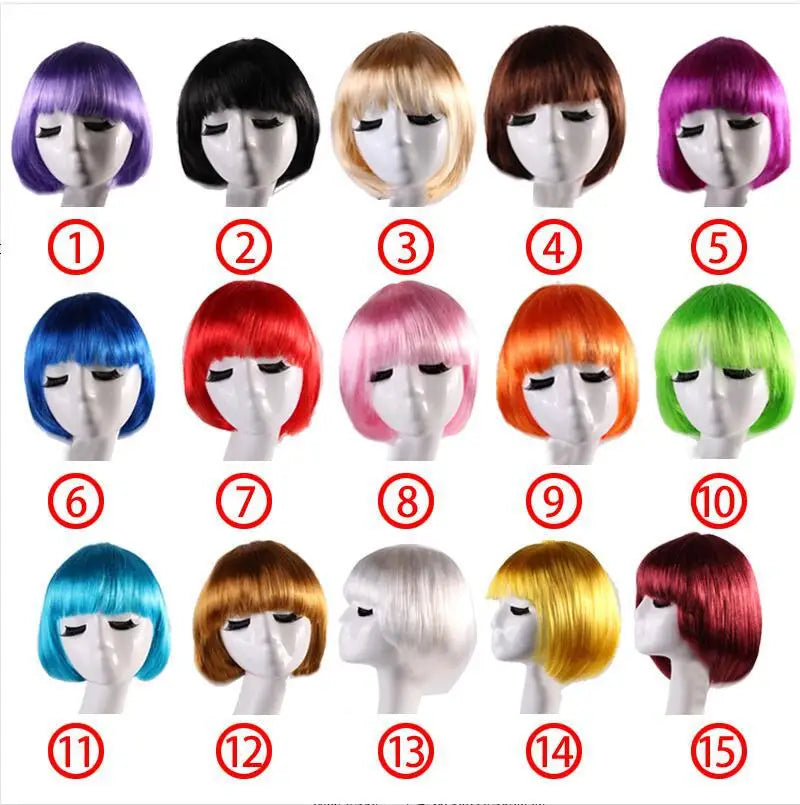 Synthetic Short BOB Full Wig Multiple Colors Cosplay Halloween Party Short Hair Solid Color Wigs