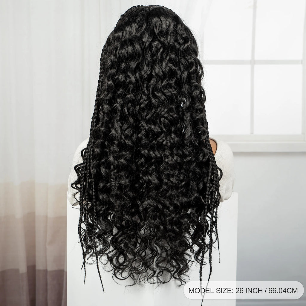 26Inch Cornrow Braided Wigs 13x6 Transparent Lace Front Deep Wave Hair Wigs Synthetic Kinky Curly Brazilian Hair Wigs for Women