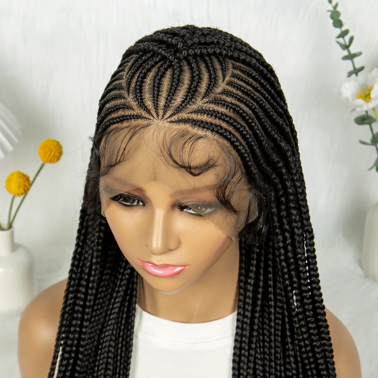 36Inch Cornrow Braided Wigs Box Braids Wig Synthetic Full Lace  Braided Wig for Black Women Blended Lace Front Braiding Hair Wig