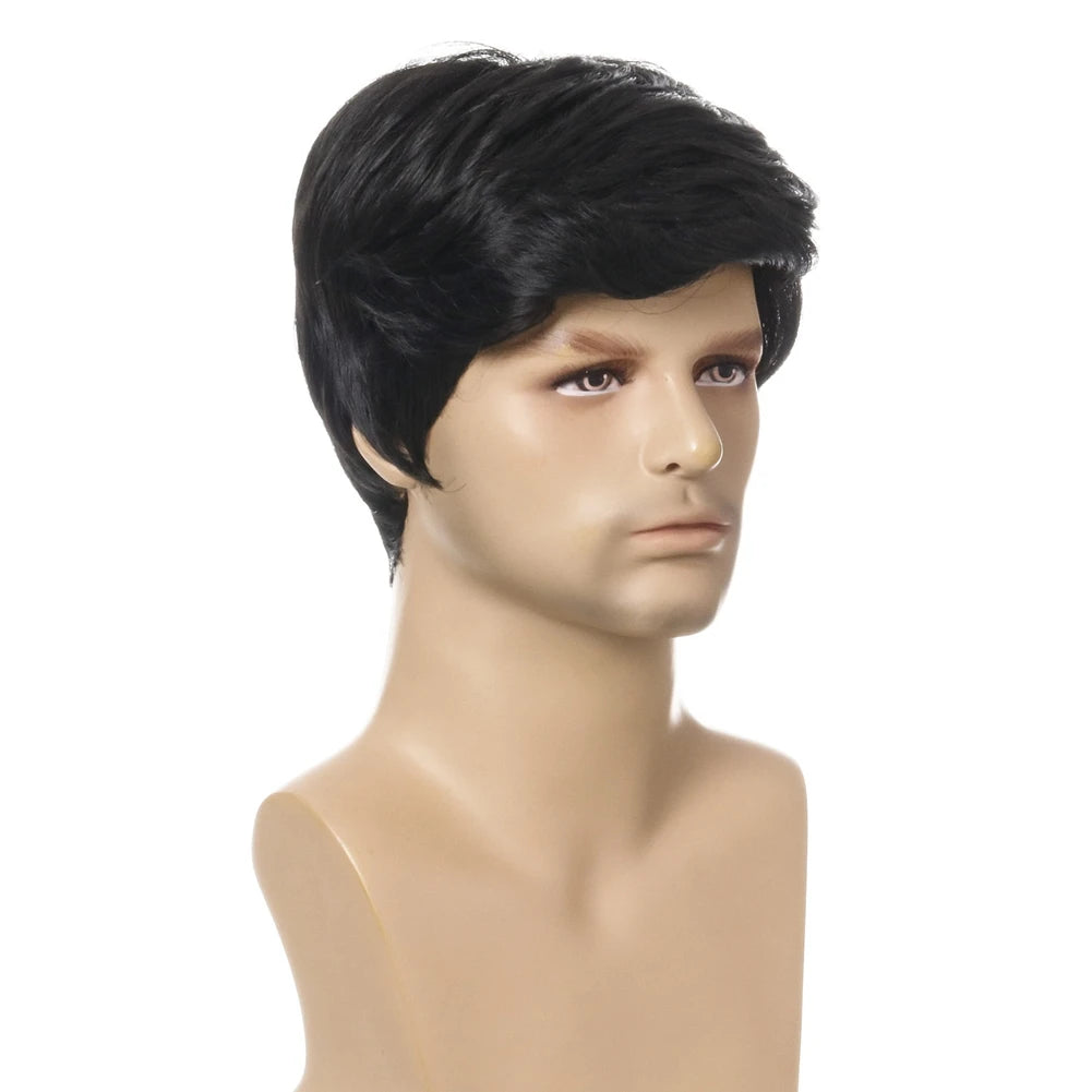 Exceptional! Fashion Wig Short Black Male Straight Synthetic Wig for Men Hair Fleeciness Realistic Natural Black Toupee Wigs