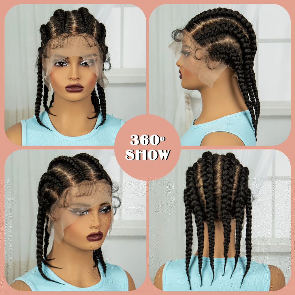 Short Cornrow Braided Wigs Synthetic Full Lace Braids Wig Lace Frontal Braiding Hair Wigs With Baby Hair for Black Women