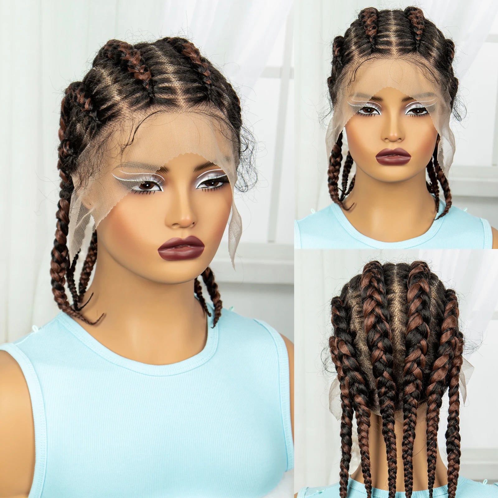 Short Cornrow Braided Wigs Synthetic Full Lace Braids Wig Lace Frontal Braiding Hair Wigs With Baby Hair for Black Women