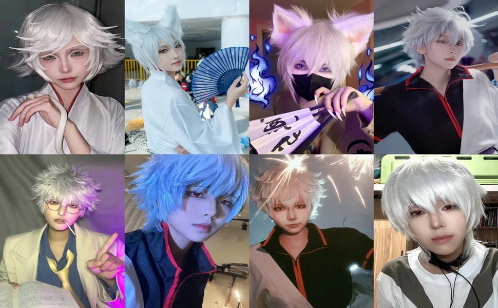 White Short Wig for Boy White Wig Cosplay Wig 4inch Straight Wavy Cosplay Wig for Men Synthetic Wig