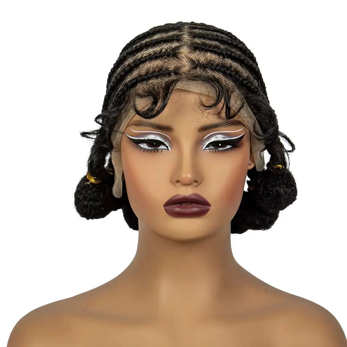10Inch Short Natural Cornrow Braided Wigs with Baby Hair Synthetic Transparent Full Lace Handmade Bantu Braids Wigs for Women