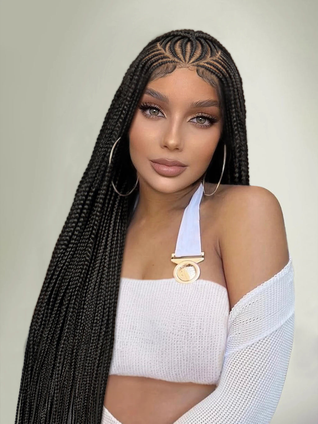 Box Braids Wig 36Inch Cornrow Braided Wigs Synthetic Full Lace  Braided Wig for Black Women Blended Lace Front Braiding Hair Wig