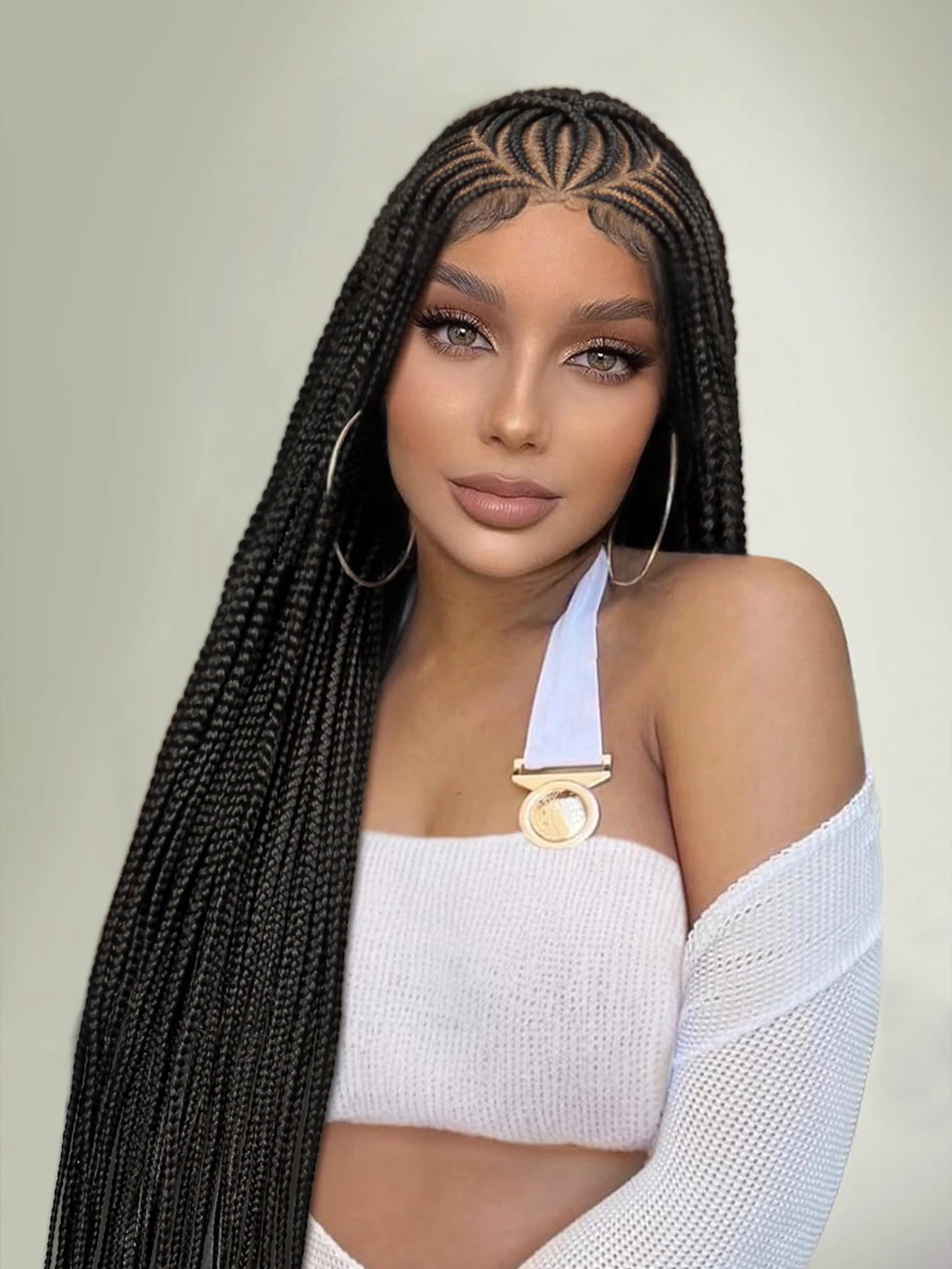 Box Braids Wig 36Inch Cornrow Braided Wigs Synthetic Full Lace  Braided Wig for Black Women Blended Lace Front Braiding Hair Wig