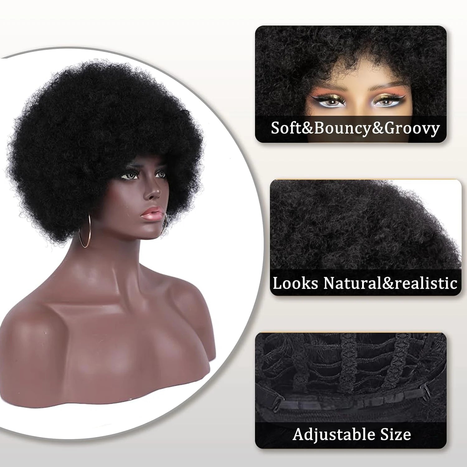Synthetic Afro Kinky Curly Wig for Women Black 70s Bouncy and Soft Afro Puff Wigs Natural Looking Full Wigs for Party Cosplay