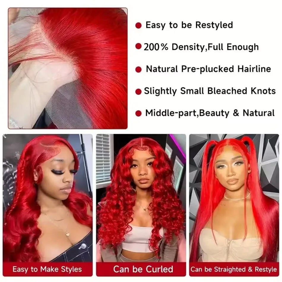 Hot Red 13x6 Hd Lace Frontal Human Hair Wigs Brazilian Colored Body Wave Lace Front Wig 4x4 5x5 Closure Wig For Women Red