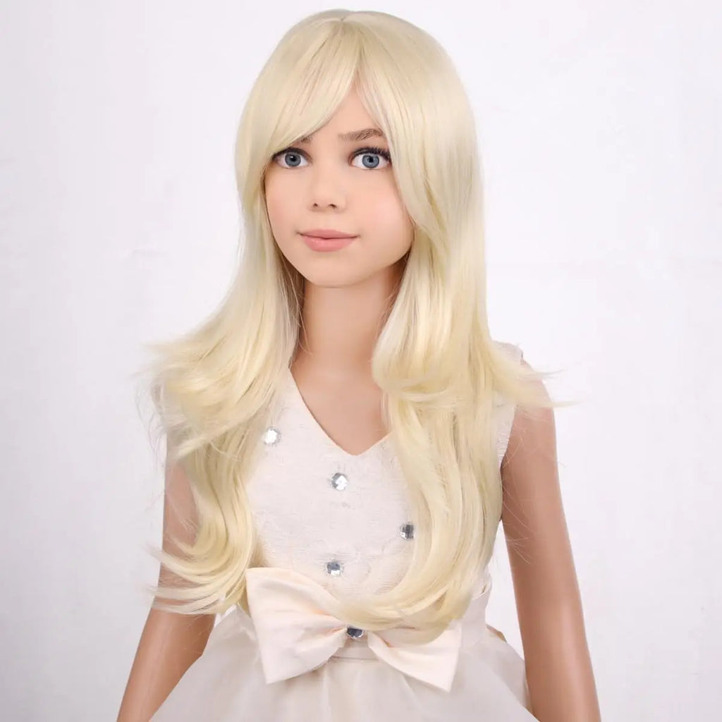 Girls Blonde Wig Long Wavy Light Blonde Wig for Kids Child Blonde Long Wig with Bangs Synthetic Wig
