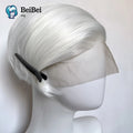 White Wig for Men 6 Inch Short Straight Silver 13*4 Synthetic Lace Front Wigs Heat-resistant Fiber Pelucas for Party Halloween