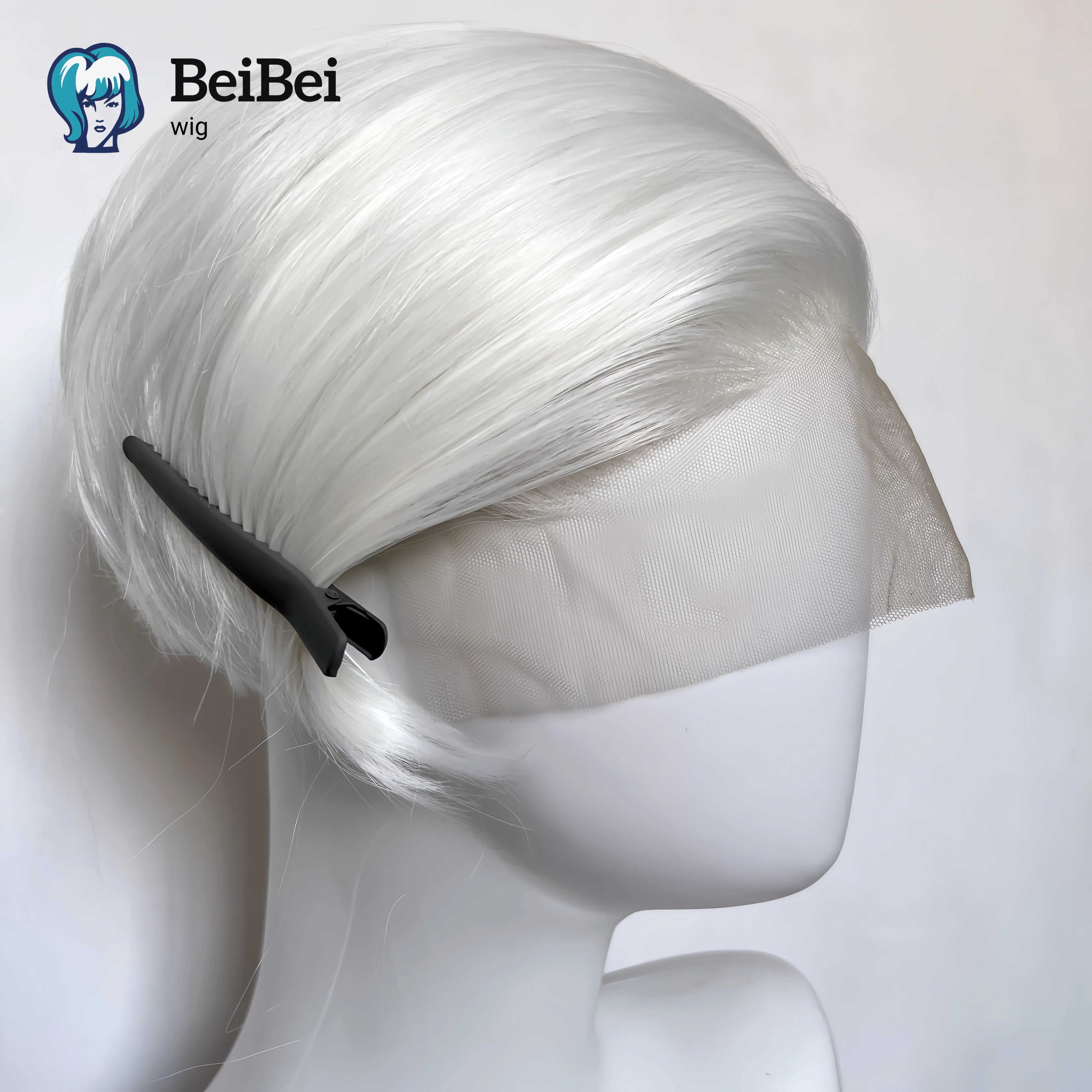 White Wig for Men 6 Inch Short Straight Silver 13*4 Synthetic Lace Front Wigs Heat-resistant Fiber Pelucas for Party Halloween