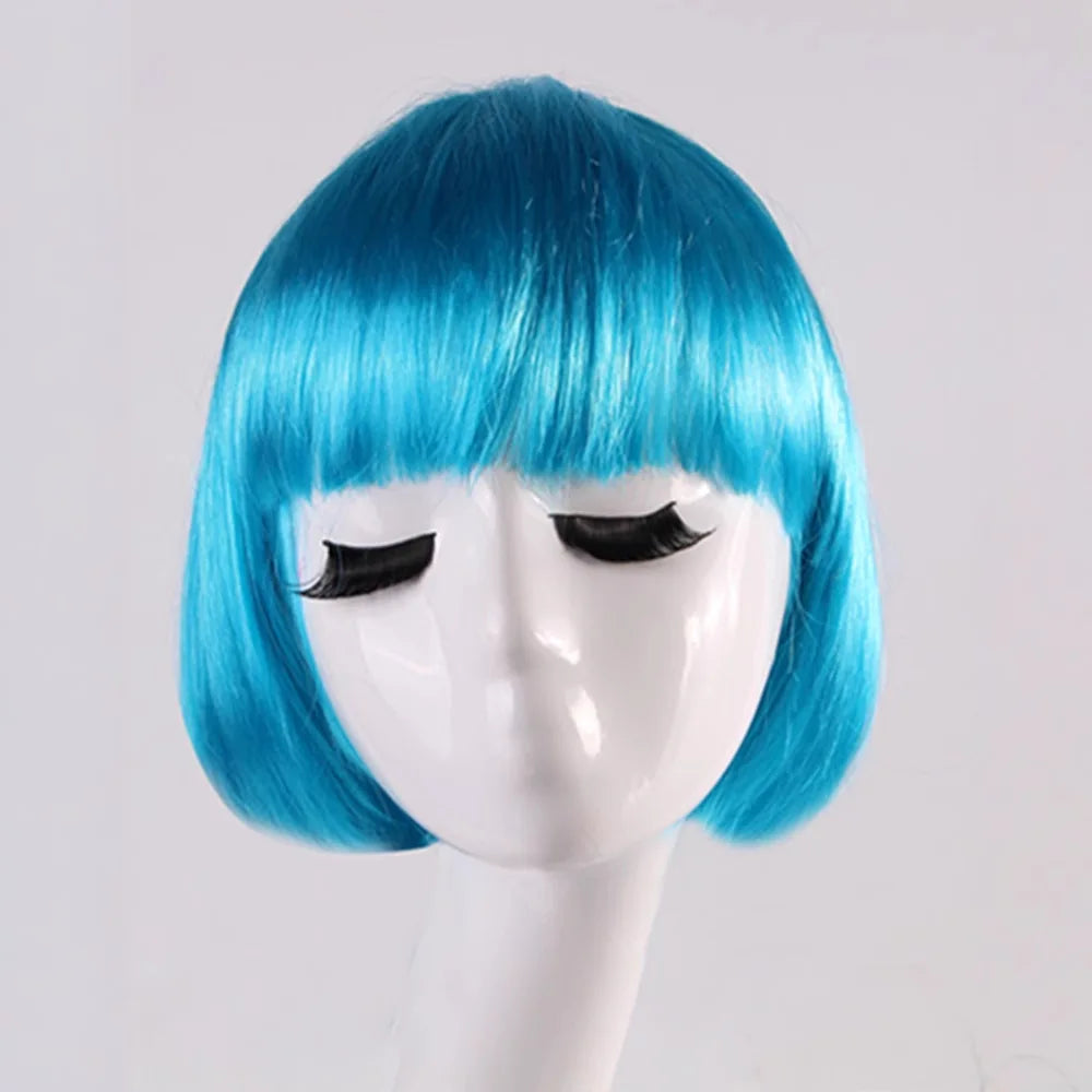 Synthetic Short BOB Full Wig Multiple Colors Cosplay Halloween Party Short Hair Solid Color Wigs