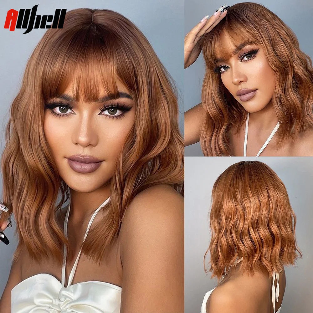 Short Curly Wavy White Synthetic Wig White Lolita Hair Wig with Bangs for Women Natural Cosplay Party Halloween Heat Resistant