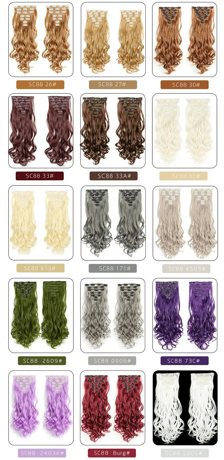 Clip In Hair Extensions 7 PCS Full Head 22 Inch Long Curly Wavy  For Women Girls Hair Synthetic Wig Hairpieces